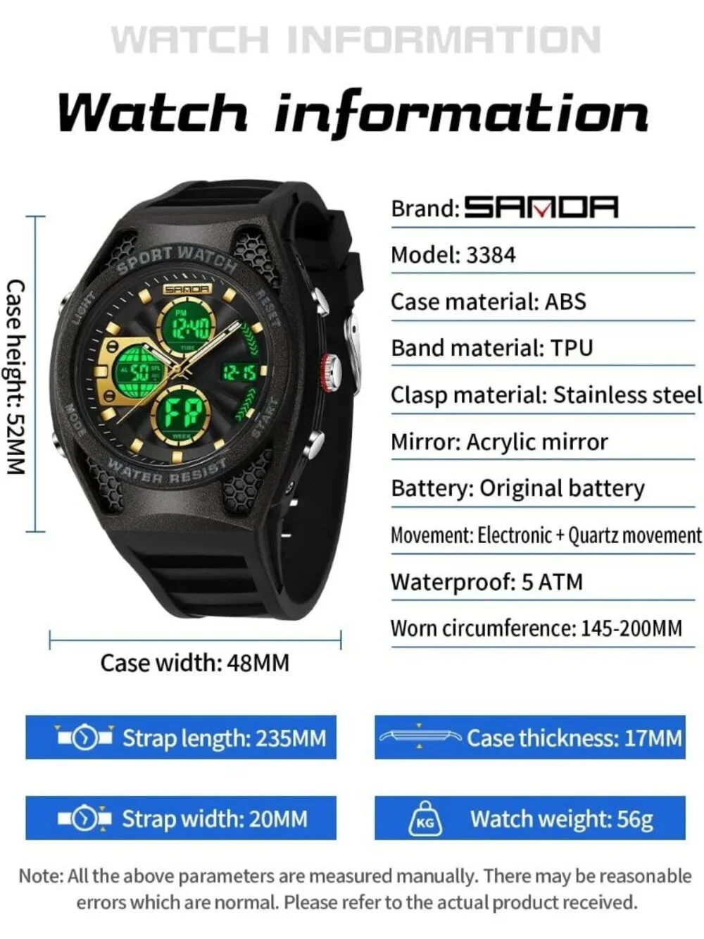 Mens Black Analog Quartz Electronic Military Multifunction LED Digital Watch